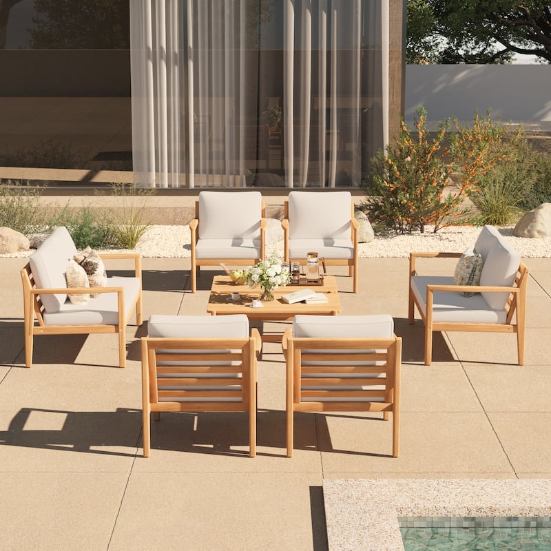 Outdoor Conversation Set with Coffee Table in Acacia Wood 8-Piece Sofa Set