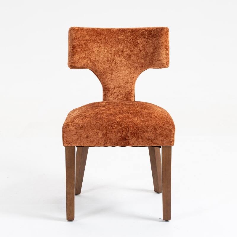 Linen Upholstered Dining Chairs Set of 2, Ergonomic Armless Side Chairs, Kitchen Chairs with Curved Back & Hardwood Frame - Orange