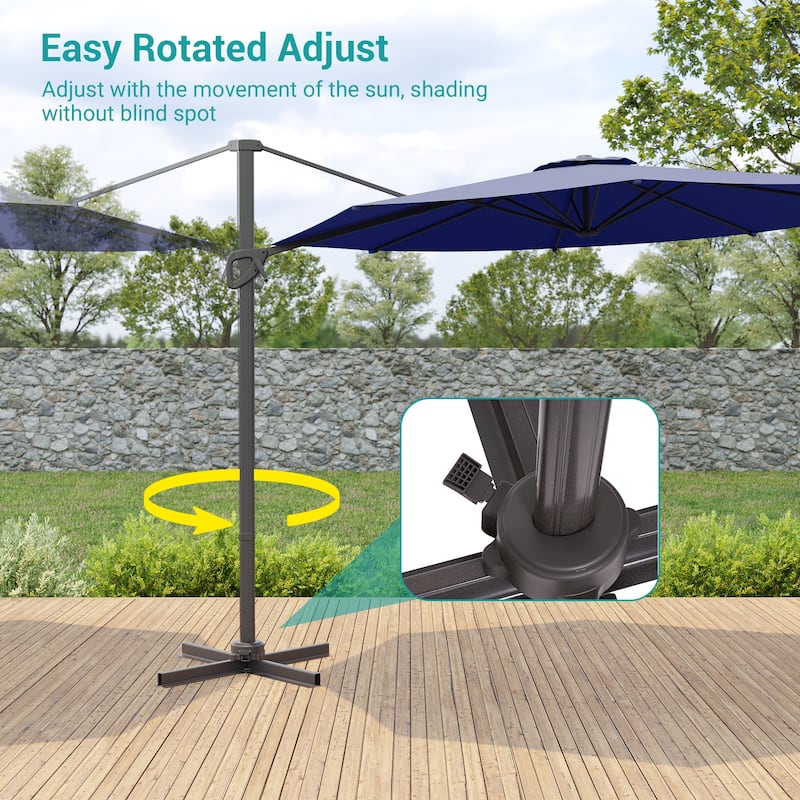 BONOSUKI 10FT Cantilever Patio Umbrella, Ultimate Outdoor Comfort with 360° Rotation and Canopy Angle Adjustment