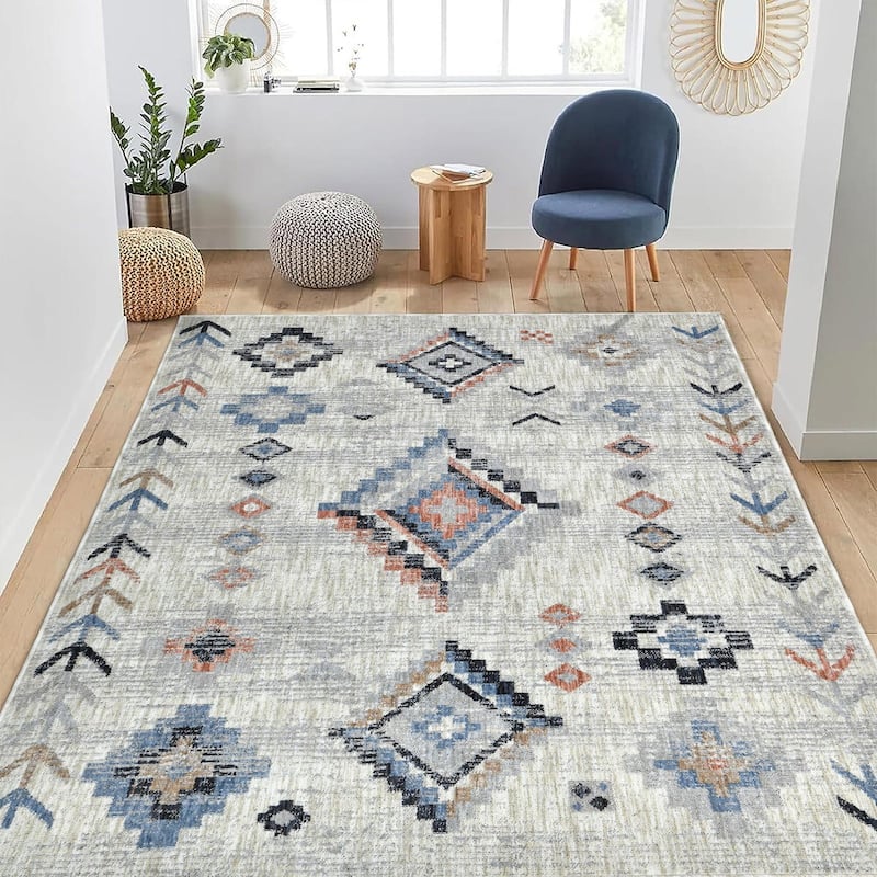 Homeward Collection Area Rug Oriental Rug for Living Room - Cream&Pink - 8' x 10'