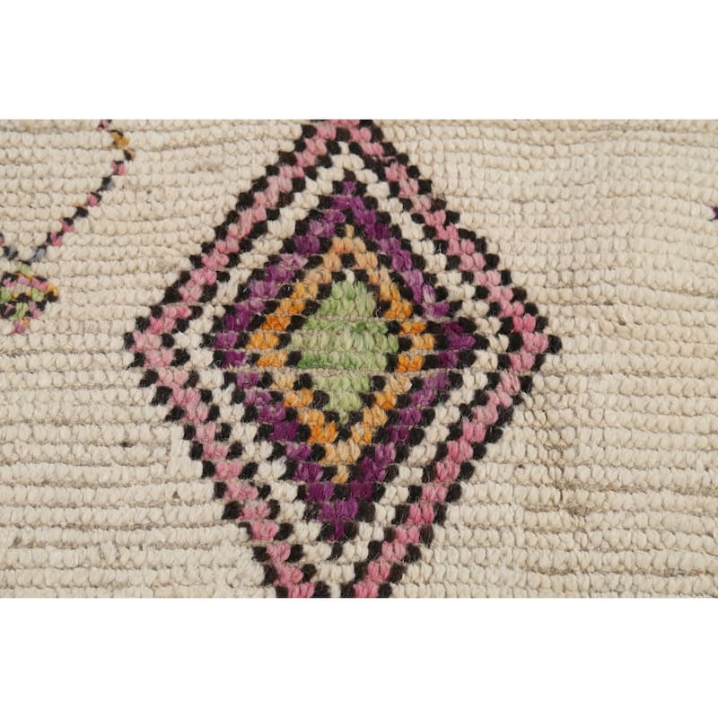 Ivory Moroccan Oriental Area Rug Handmade Tribal Wool Carpet - 5'0"x 8'8"