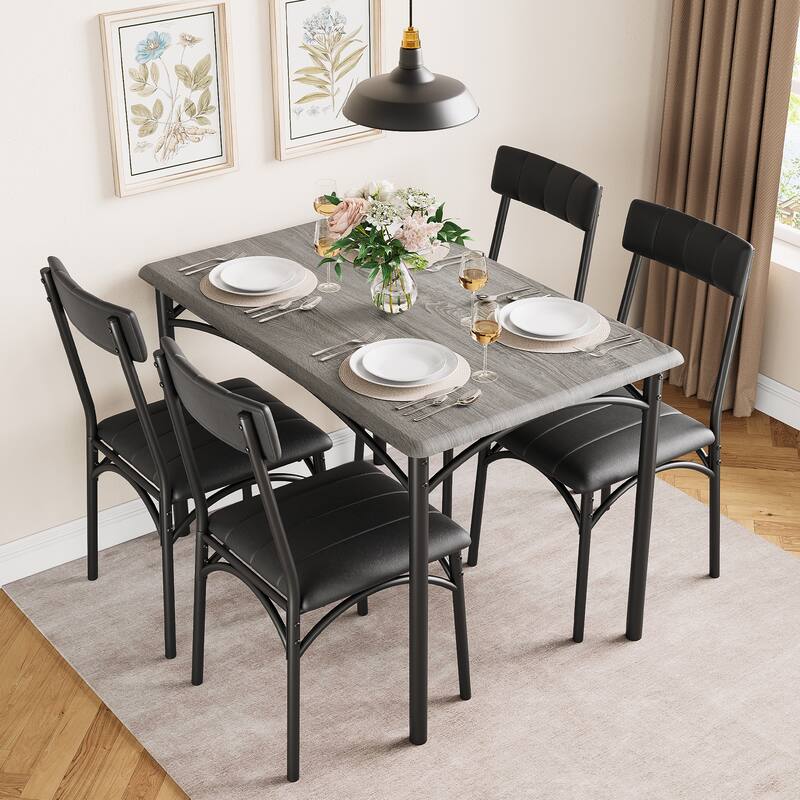Kitchen Table and Chairs for 4, Dining Table Set for 4 with Upholstered Chairs