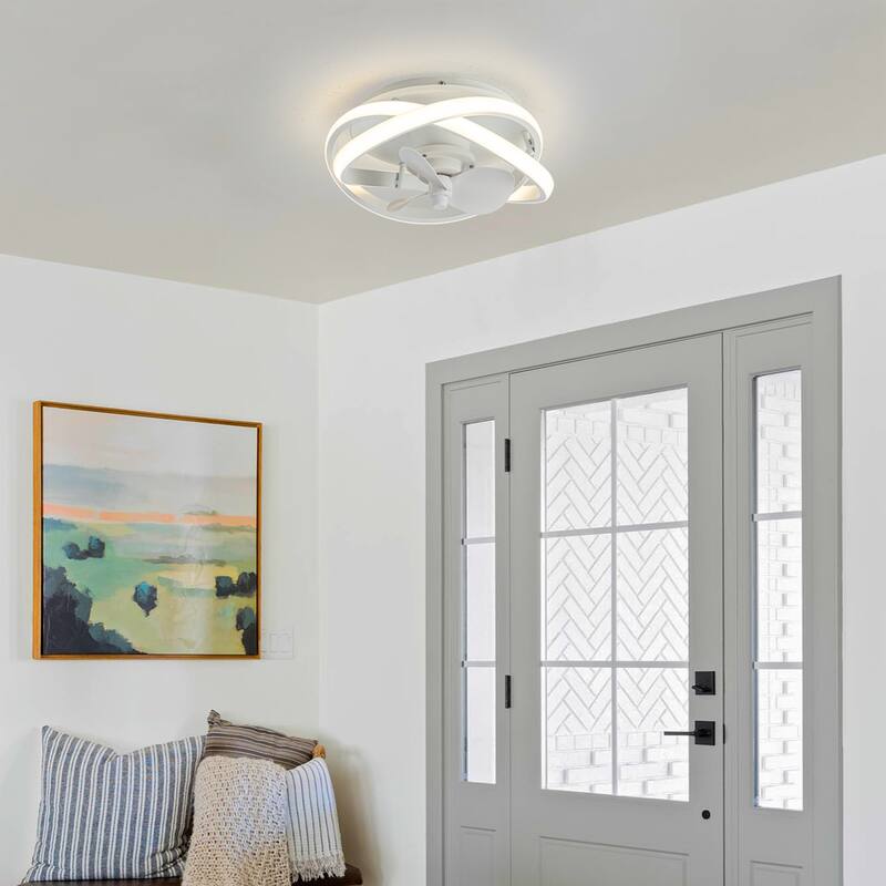 13-inch Matte White Coastal Caged Fandelier Flush Mount Dimmable LED Ceiling Fan