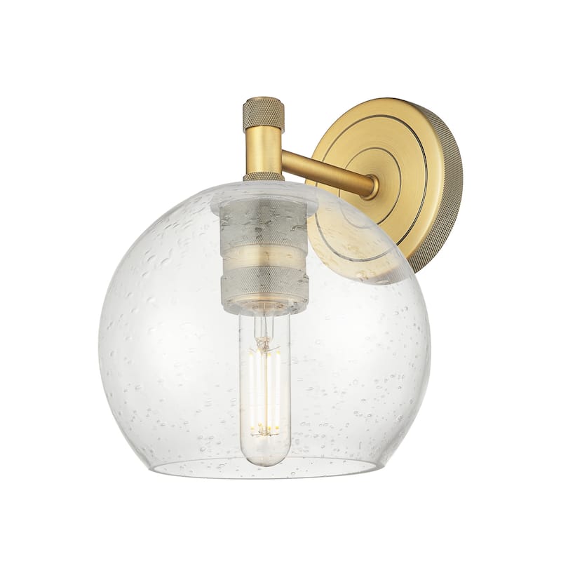 Innovations Lighting 434-1W-9-6 Crown Point Sconce Crown Point 9" Tall - Brushed Brass / Seedy