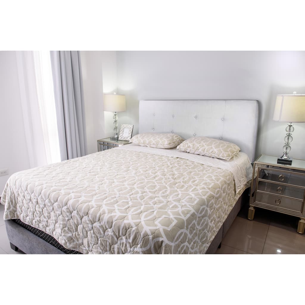 MJL Furniture Ali Button Tufted Beige Upholstered Headboard