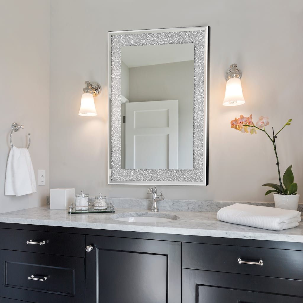 Rectangular Wall Mounted Mirror,Framed Accent Bathroom Vanity Mirror, Beveled Clear Glass Modern Decorative Wall Mirror