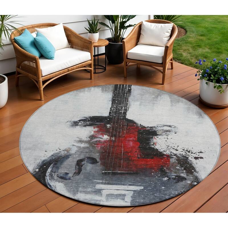 HomeRoots Abstract Transitional Rectangle Outdoor Rug - 8' Round