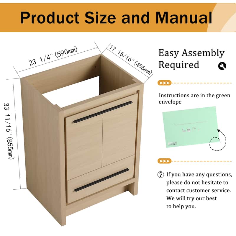 Malwee 24"/30"/36"/48"/60" Bathroom Vanity Without Sink, FreeStanding Vanity Cabinet with Soft Close Door and Drawer