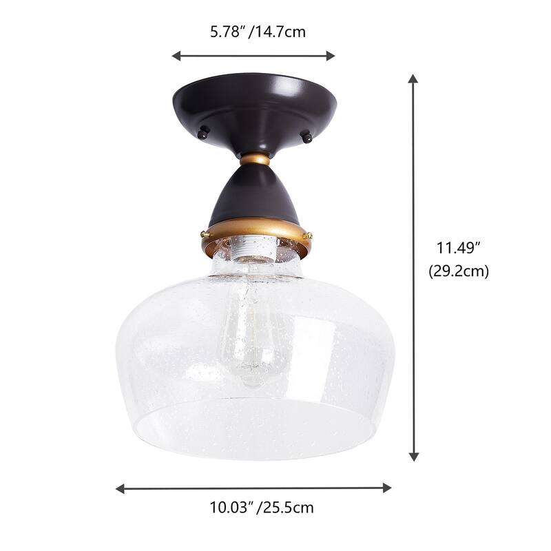 Vintage Brown 1-Light Clear Seeded Glass Semi Flush Mount Ceiling Lamp
