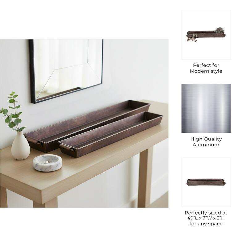 Decorative Slim Metal Tray with Handles - Set of 2 - 40", 36", Silver - 40.0"