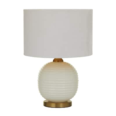 Glass Ribbed Room Table Lamp with Gold Accents - White - Roche River Decor