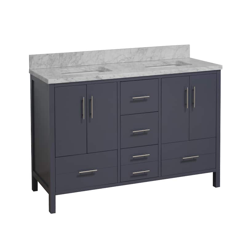 KitchenBathCollection California 60" Double Bathroom Vanity with Carrara Marble Top - Marine Gray
