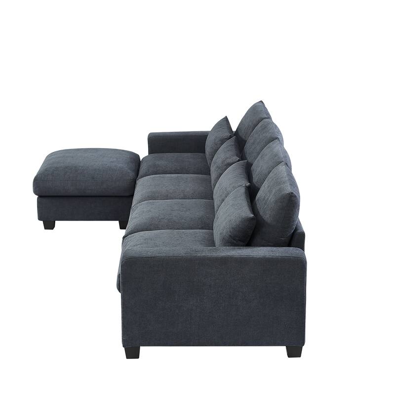 129.9" Chenille L-Shape Sectional Sofa with Reversible Chaise, Feather-Filled Cushions and Spring Support