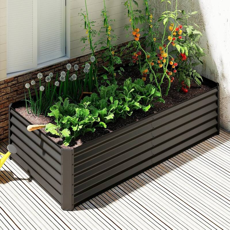 Heavy-Duty Outdoor Garden Planter Box for Vegetables with Safety Edge - Dark Gray-6x3x1.5 ft