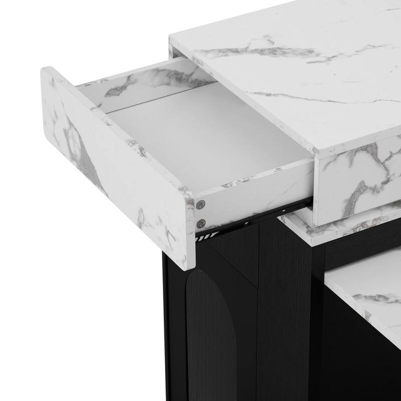 57.7" Kitchen Island with Extendable Top on Wheels, Kitchen Dining Table, Bar Table with Drawers and Power Outlet