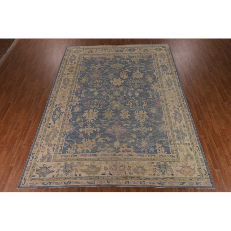Vegetable Dye Blue Oushak Oriental Large Area Rug Handmade Wool Carpet - 10'5"x 13'8"