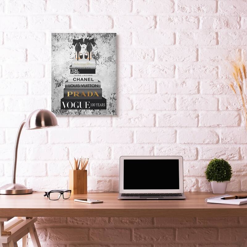 Stupell Fashion Designer Shoes Bookstack Watercolor Canvas Wall Art, Proudly Made in USA