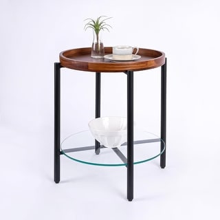 Aurora Home Wood Tray and Glass 2 Tier Accent Table - Bed Bath & Beyond ...
