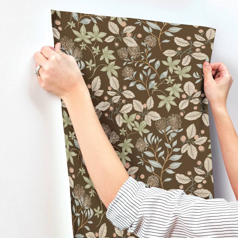 A-Street Prints Mildred Espresso Botanical Trail Wallpaper