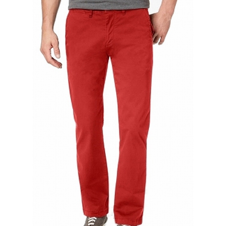 NEW Men/'s Tommy Hilfiger Chino Pants Red Side Stripe Custom Fit Navy Blue