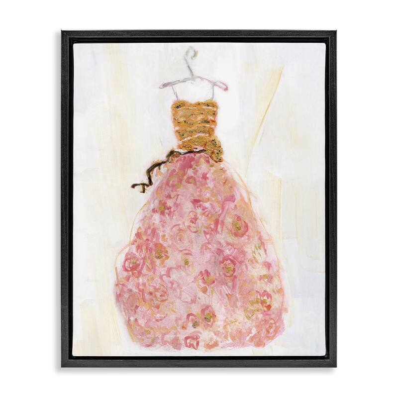Stupell Classy Posh Pink Ball Gown Framed Floater Canvas Wall Art Design By Sally Swatland - 25 x 31 - Black