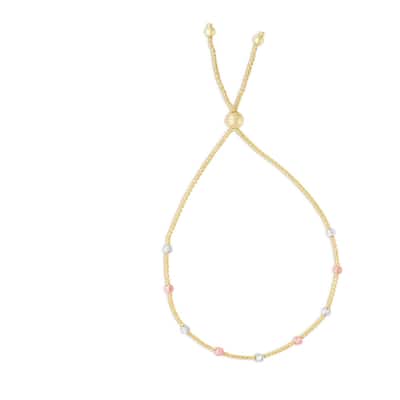 Curata 14K Yellow Gold 9.25" Stationed Beads Bolo Friendship Bracelet