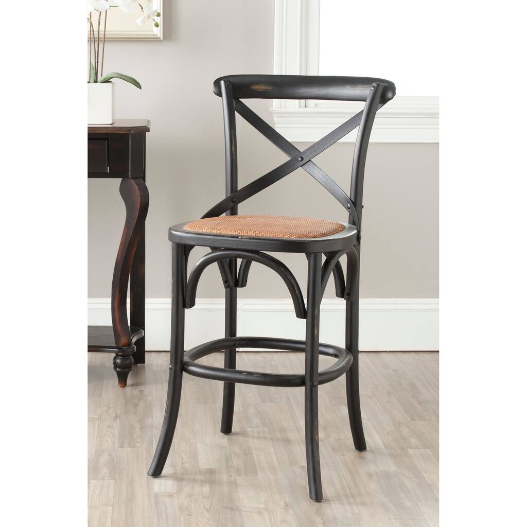 SAFAVIEH Gerarde 24-inch x-Back Antique White Counter Stool - 20" W x 22" D x 39" H - 20Wx22Dx39H