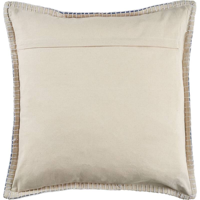 24" Blue Embroidered Edge Handmade Square Throw Pillow