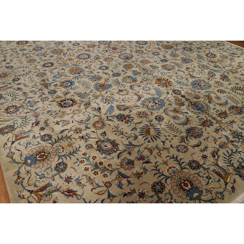Vegetable Dye Floral Kashan Persian Large Rug Handmade Wool Carpet - 11'0"x 14'11"