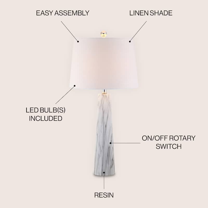 Belle 29" Resin LED Table Lamp, White/Black Faux Marble by JONATHAN Y