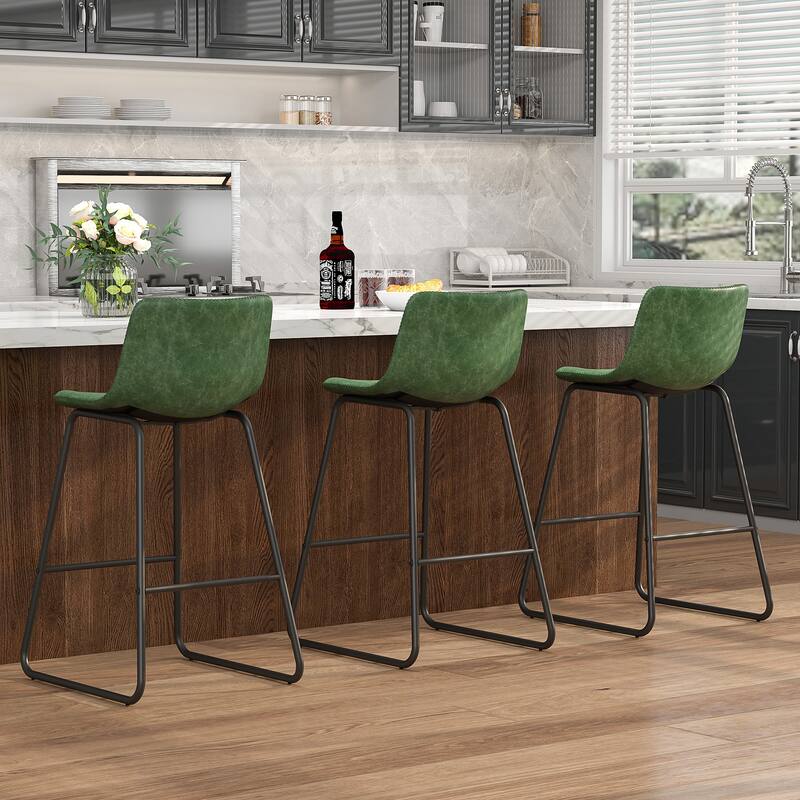 26" Counter Height Bar Stools, Modern PU Leather Counter Stools Set of 3