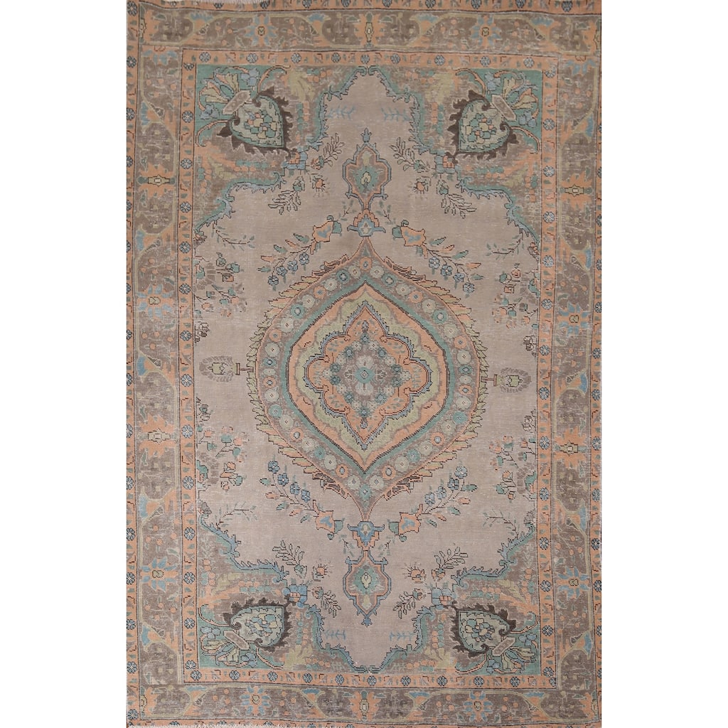 Distressed Tabriz Vintage Persian Rug Hand-Knotted Wool Carpet - 6'5" x 9'2"
