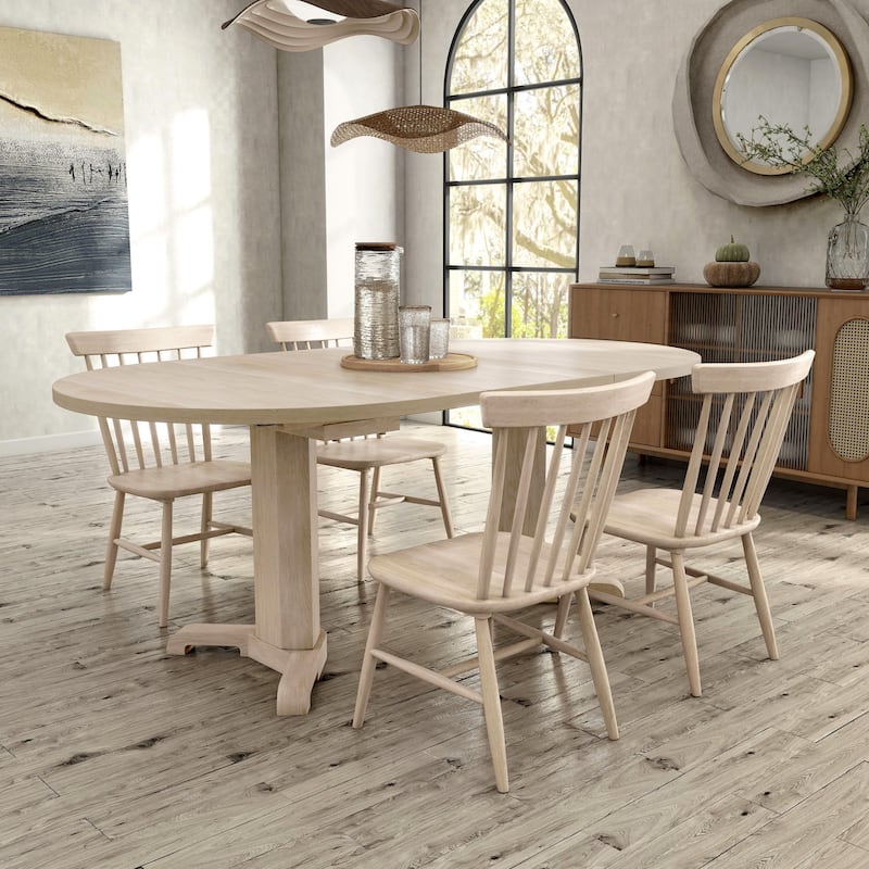 Furniture of America Zailen Mid-Century Modern 5-Piece White Oak Wood Extendable Dining Table Set - White Oak