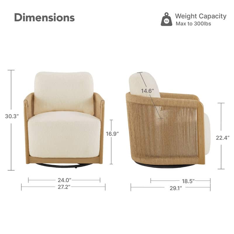 Spruce & Spring Boho Braid Swivel Accent Chair with Woven Paper Rope Armrests&Wood-Look Metal Frame