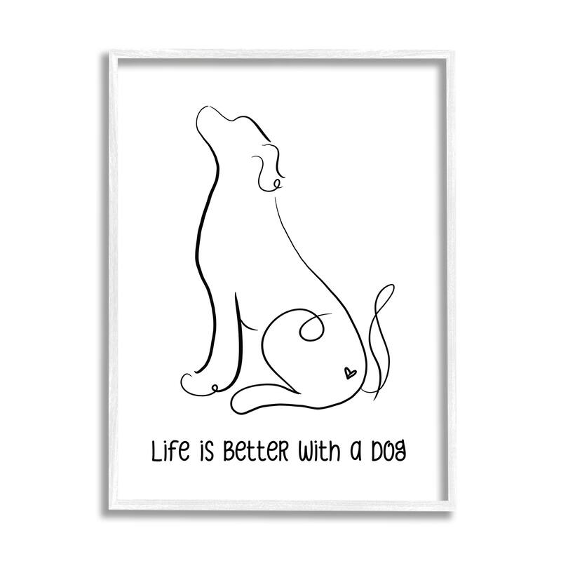 Stupell Life's Better With Dog Minimal Pet Line Drawing Framed Wall Art - 16 x 20 - White