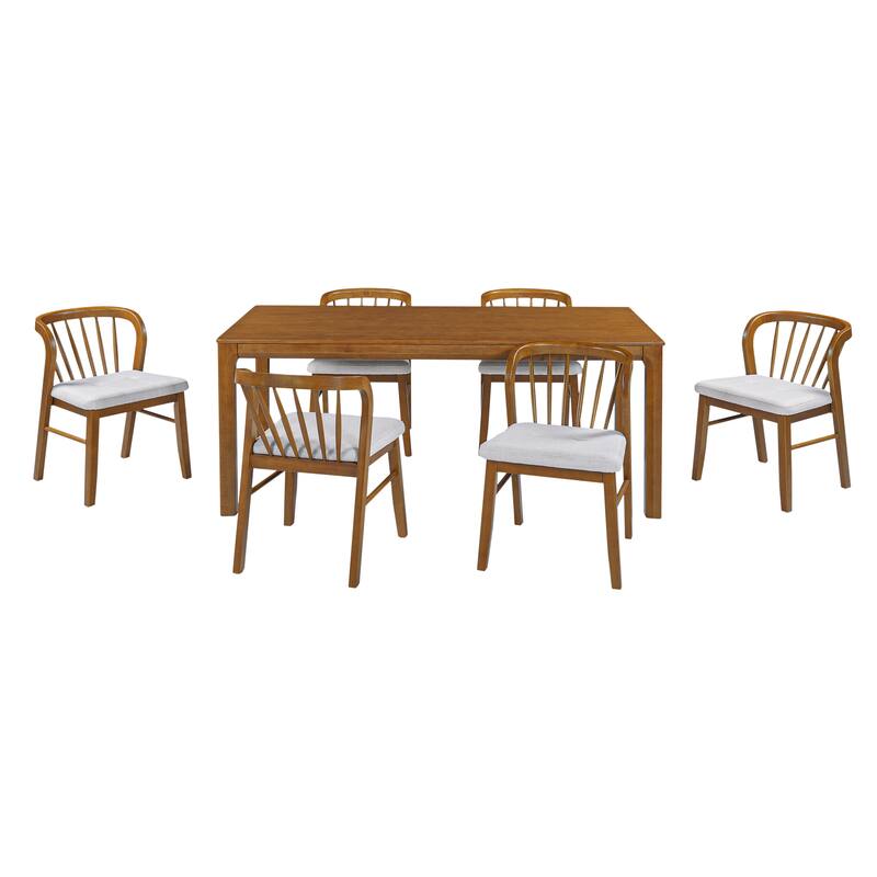 Christopher Knight Home - Modern 7-Piece Wooden Dining Table Set with Fabric Upholstered Windsor Dining Chairs