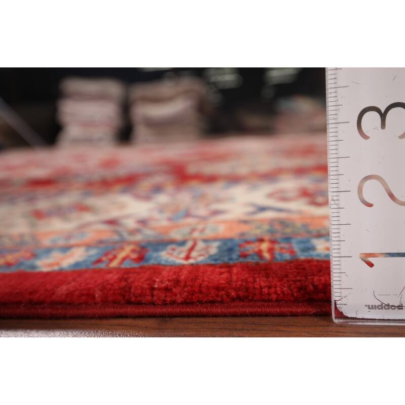 Hand Knotted Oriental 100% Wool Carpet Traditional Geometric Red Kazak Area Rug - 9' 6'' X 6' 7''