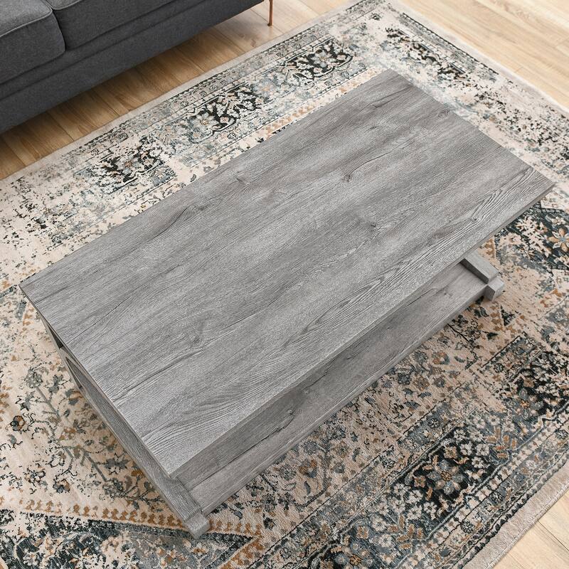 Unique Solid Wood Coffee Table with Storage Shelf