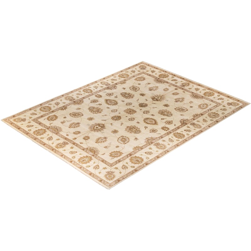 Oushak One-of-a-Kind Hand-Knotted Area Rug, Ivory - 9' 2" x 12' 1"