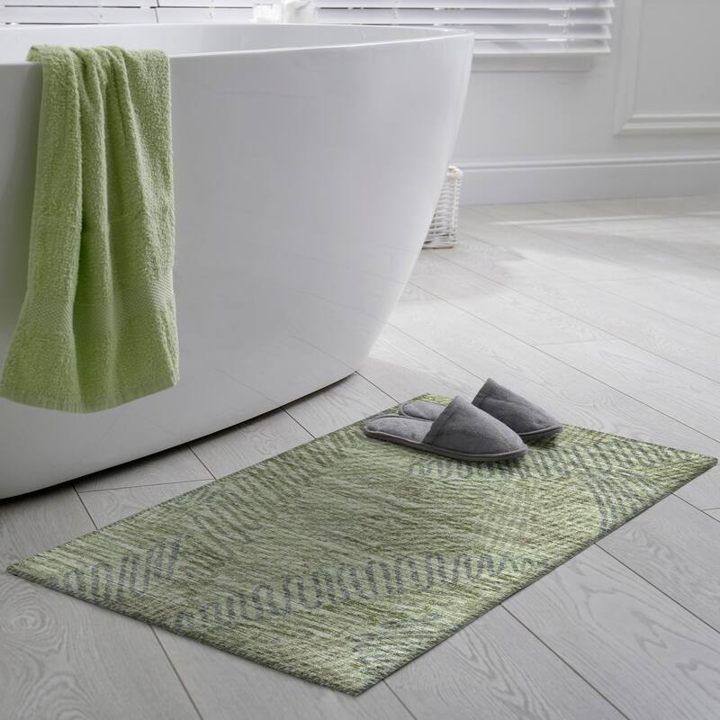 Indoor/ Outdoor Addison Yuma Modern Palm Leaf Washable Area Rug - 1'8" x 2'6" - Green
