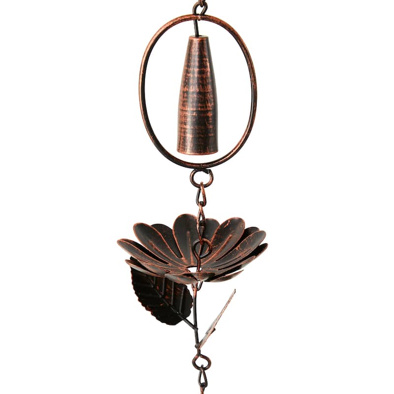 Glitzhome 102"L Antique Bronze Rain Chain with 20-Piece Lotus Flowers & Bells