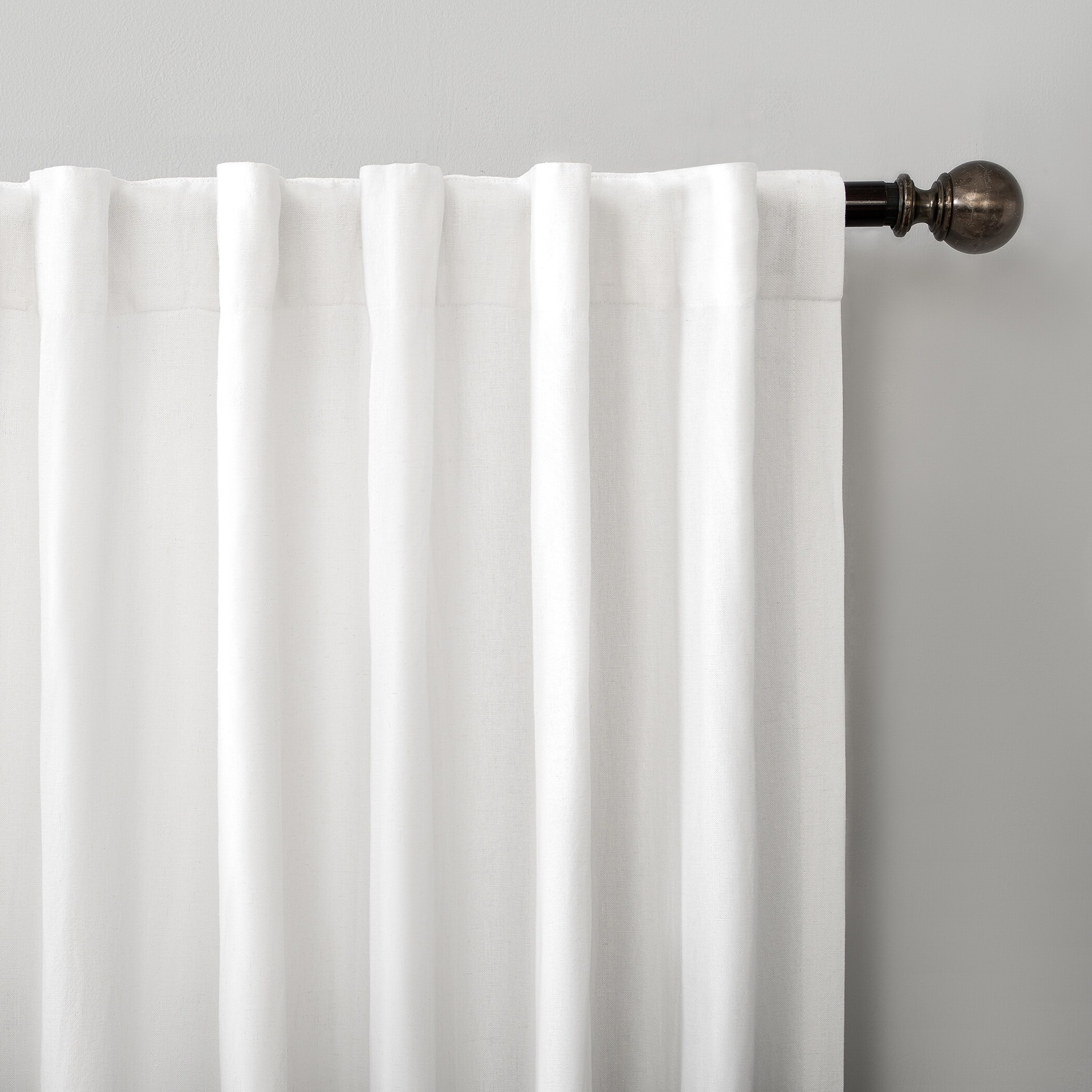 50 in x 96 Scott Living Renato Linen Blend Semi-Sheer Back Tab Curtain Panel White 50 in x 96 Scott Living Renato Linen Blend Semi-Sheer Back Tab Curtain Panel White