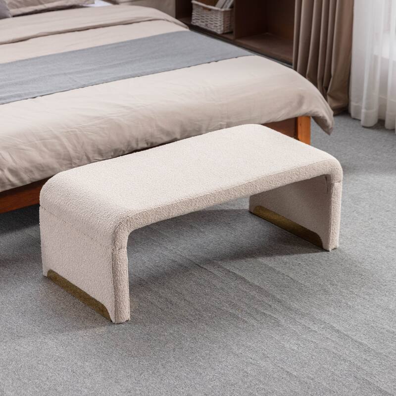 New Boucle Fabric Loveseat Ottoman Footstool Bedroom Bench Shoe Bench With Gold Metal Legs Bed