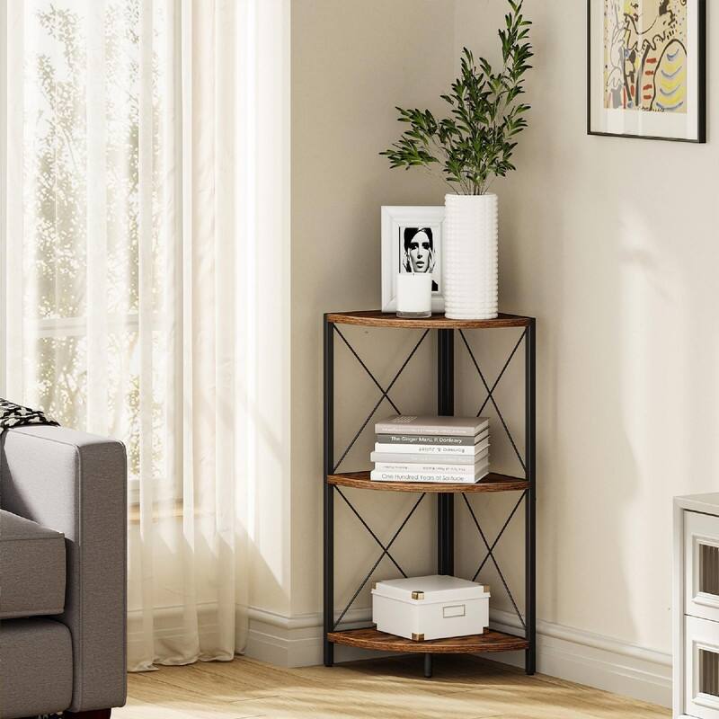 Corner Shelf with Metal Frame - 11.8"D x 11.8"W x 26.9"H