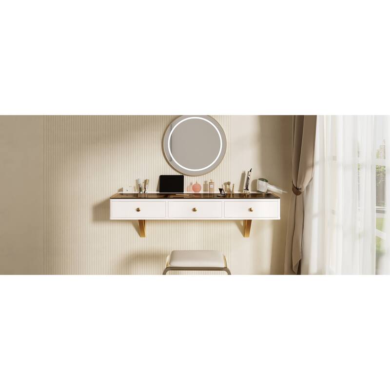 GO 47" Floating Shelf with Drawer, Multi-Purpose Wall-Mounted Vanity Table, Mounted Desk, Floating Table for Bedroom