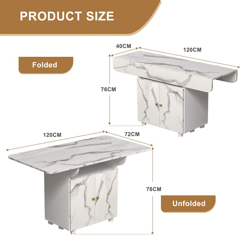 Mobile Kitchen Island with 6 Wheels 47 Inch Wooden Folding Dining Table with Storage Shelves and Cabinets Kitchen Storage Cart