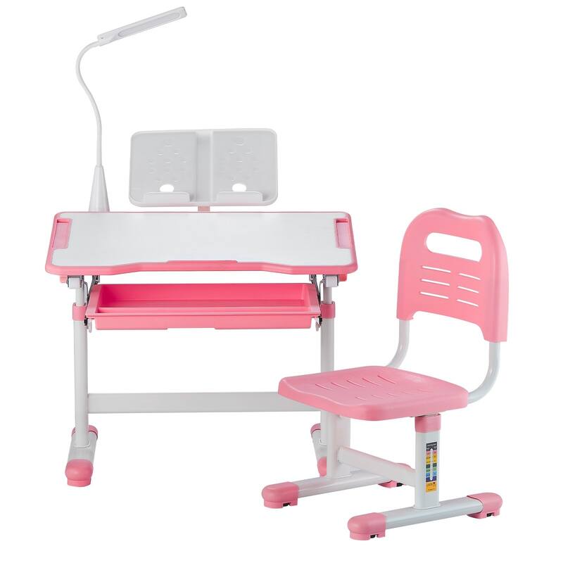 Kids Chair and Desk Set Table with Adjustable Height and Steel Frame Suitable for Any Room - 27.56 x 20.08 x (20.87 - 27.95) in