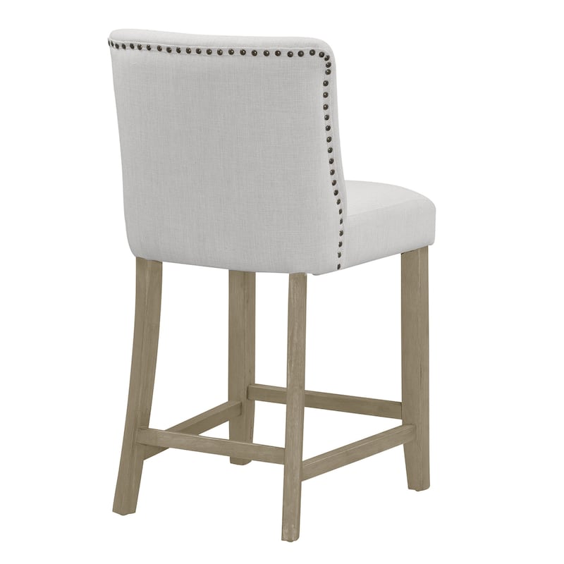 Set of 2 Aleco Beige Fabric Counter Stool with Metal Nail Head Accents