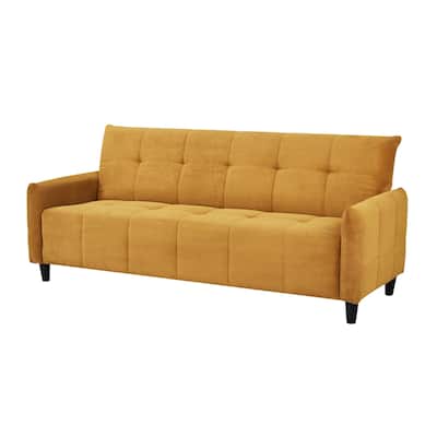 79 Inch Convertible Sofa Bed Futon, Tufted Cushions, Padded Arms, Yellow