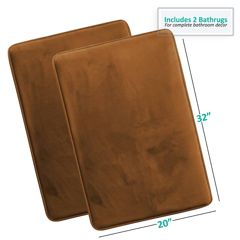 Clara Clark Ultra Soft Plush Bathroom Rug - Non-Slip, Velvet, Memory Foam Bath Mat - Set of 2